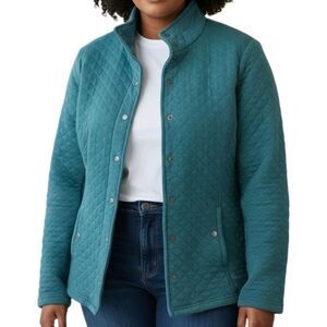 Emerald Isle Quilted Jacket Womens Size S Aqua Blue Green Button Front Pockets